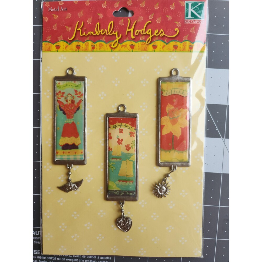 K & Co Kimberly Hodges Metal Art Rectangle Charms 3 Pieces NEW B23